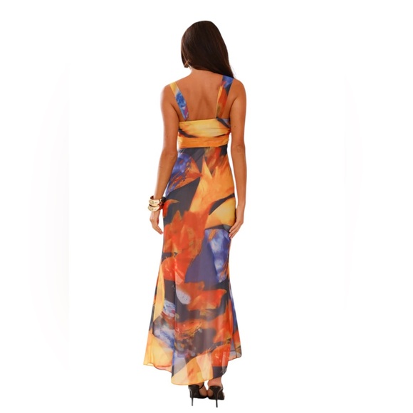 Hello Molly NWT silhouette sky midi maxi dress in orange yellow blue abstract - Picture 4 of 15